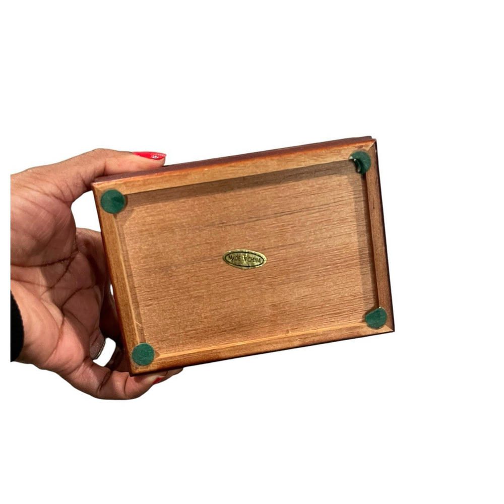 Vintage Small Wooden Jewelry Box with Etched Floral Glass Trinket Box Velvet - Picture 11 of 13